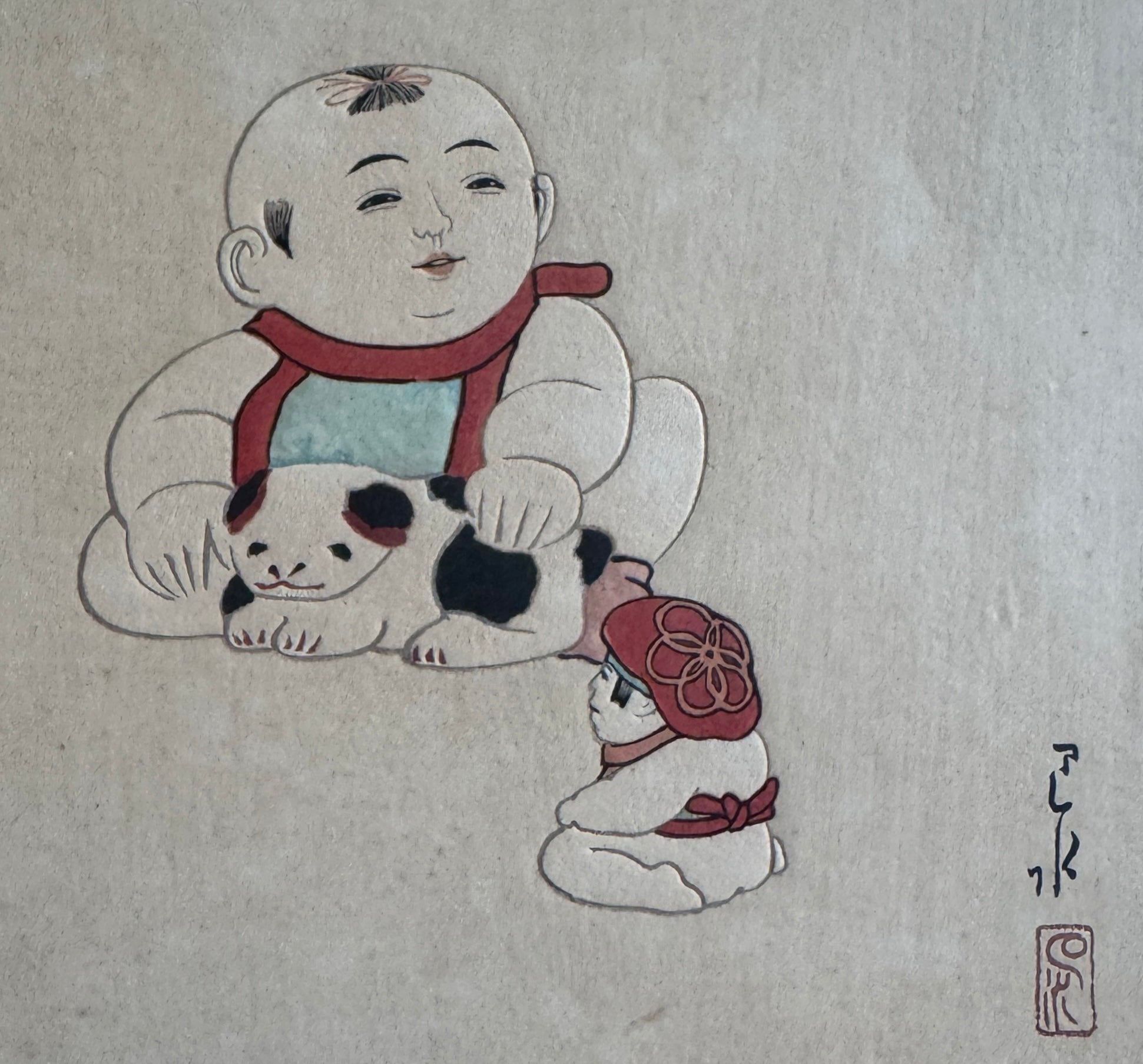 真作保証】川瀬巴水 御所人形1 Kawase Hasui Doll Shinhanga