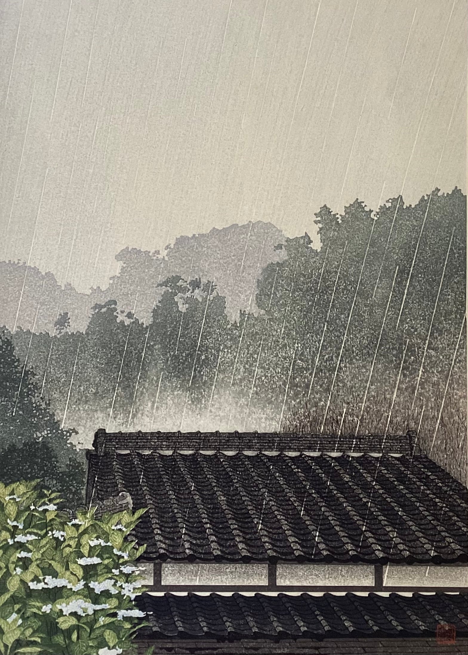 真作保証】宮本秋風 雨日 Miyamoto Shufu Japanese original woodblock