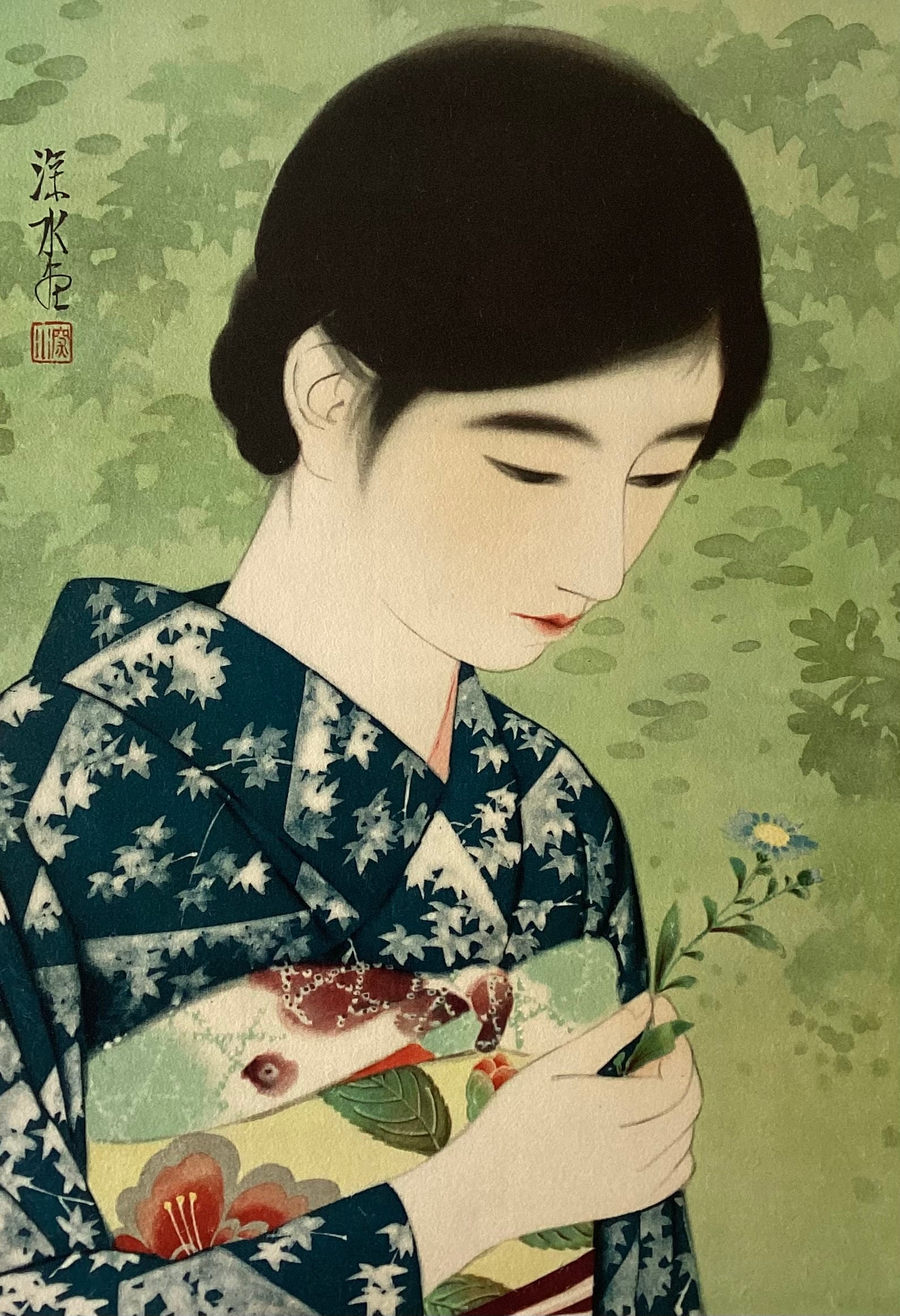 伊東深水 A-30 伊東 深水 / 時計と美人（Ⅳ）赤と白 | 神保町 | Gallery Soumei