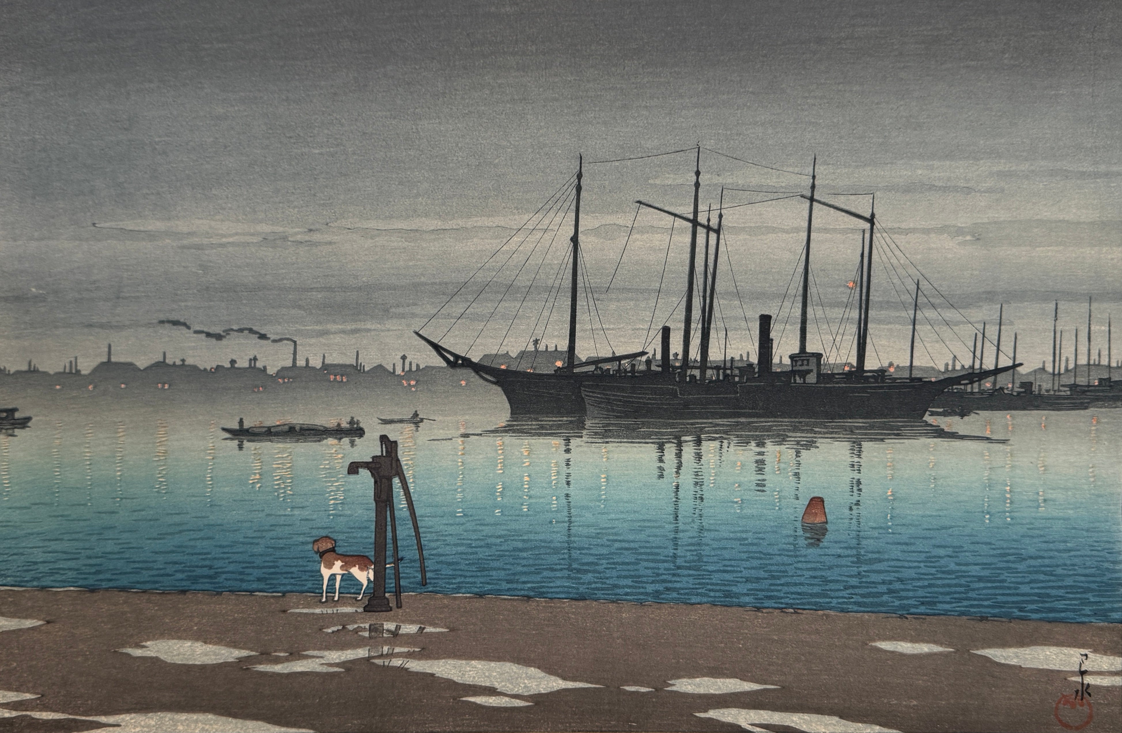 真作保証】川瀬巴水 東京ニ十景 明石町の雨後 Kawase Hasui