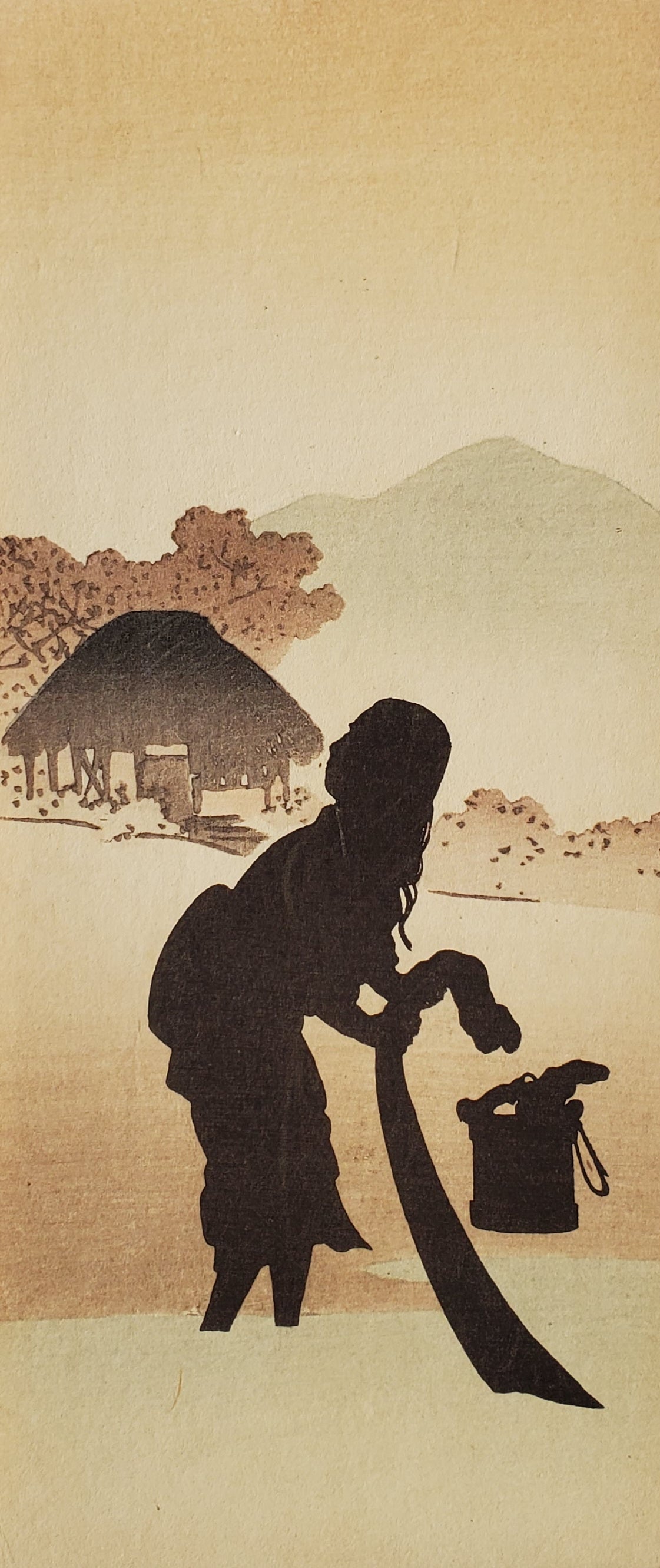 真作保証】庄田耕峯 木版画 影絵短冊 小判 Shoda Koho Woodblock print