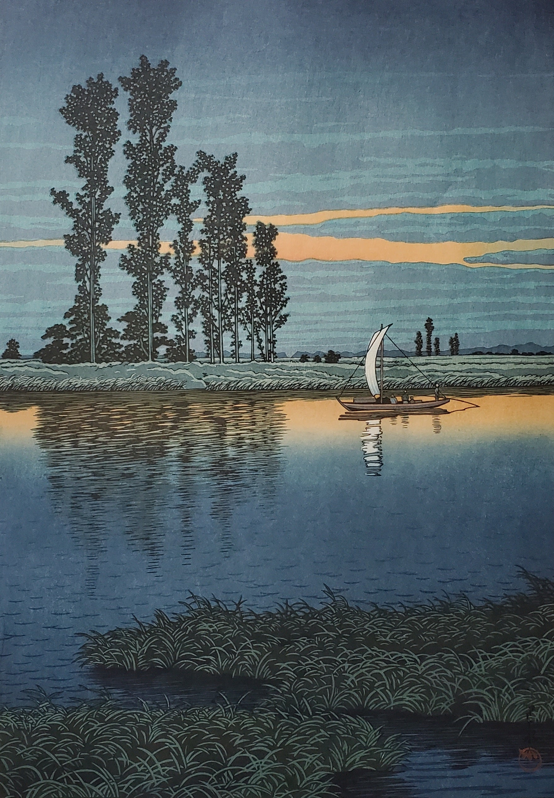 川瀬巴水 牛堀の夕暮 HKS-11 後摺木版画 真作保証】川瀬巴水 牛堀の夕暮 Kawase Hasui Japanese woodblock