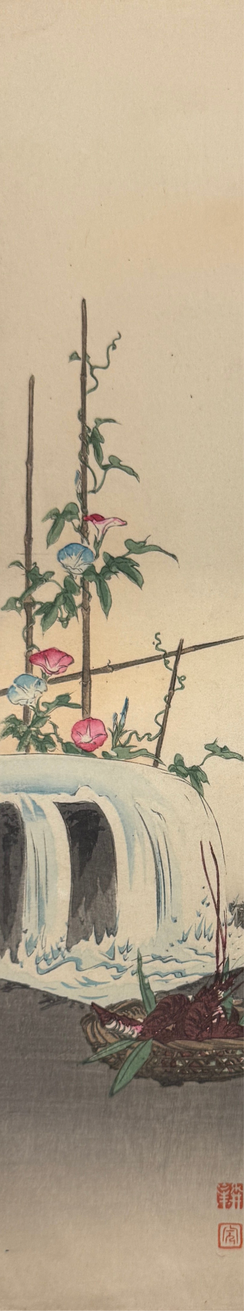 大木豊平　肉筆！金色日本画　真作 B-814【真筆】松井黎光 肉筆絹本 花鳥図 マクリ／日本画家