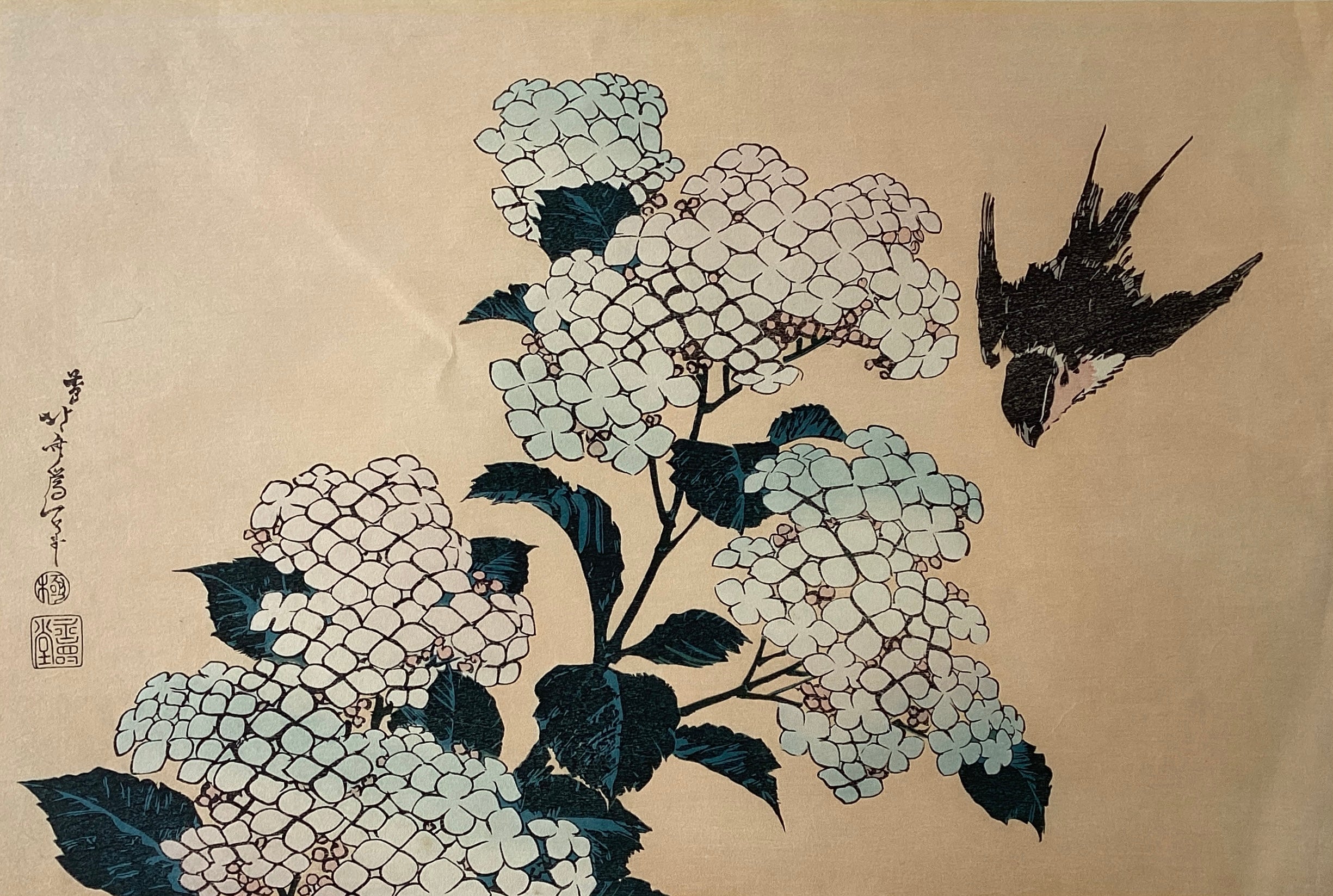 葛飾北斎 紫陽花に燕 復刻版 Katsushika Hokusai Japanese woodcut