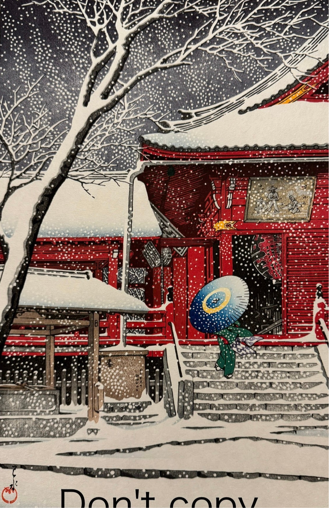 真作保証】川瀬巴水 上野清水堂の雪 Kawase Hasui Ueno Kiyomizu