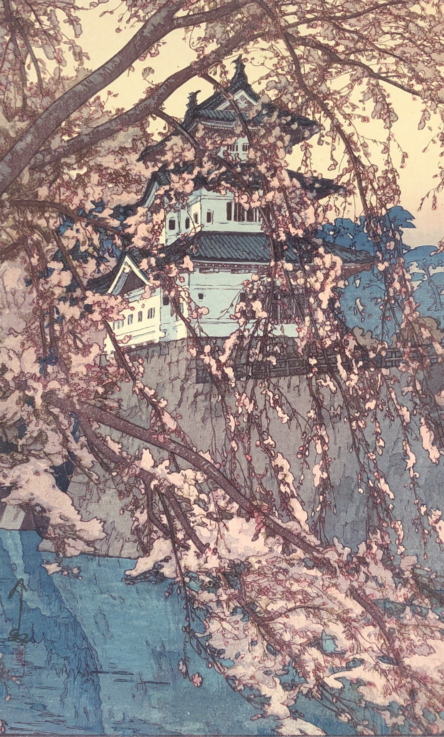 真作保証】吉田博 櫻八題 弘前城 昭和拾年作 自摺 Yoshida Hiroshi