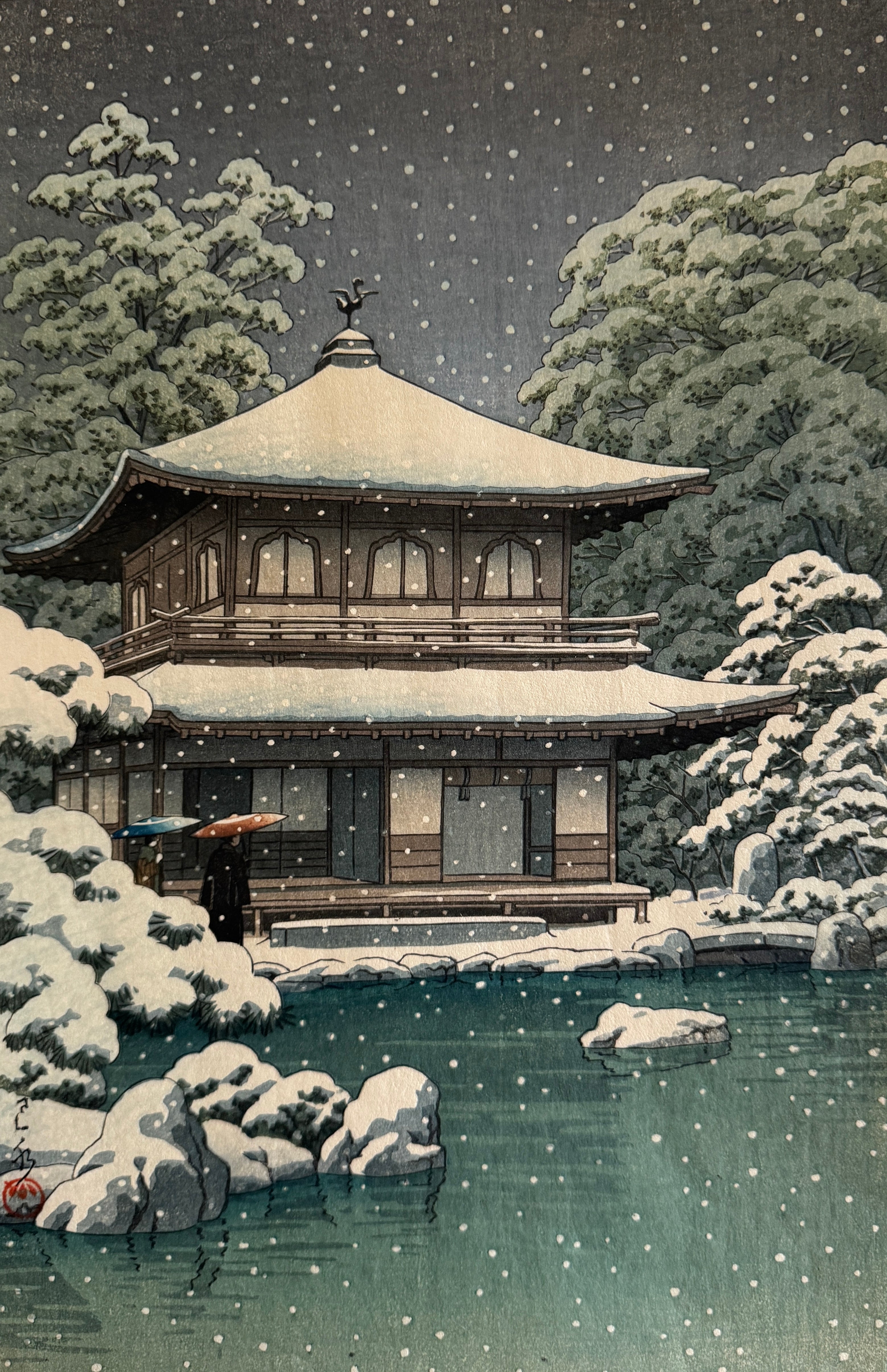 真作保証】川瀬巴水 銀閣寺乃雪 Kawase Hasui Snow at the