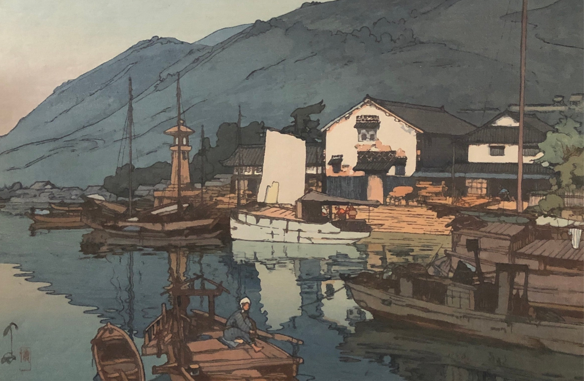 吉田博 自摺「瀬戸内海・鞆之港」◎真作 手摺 木版画 大判