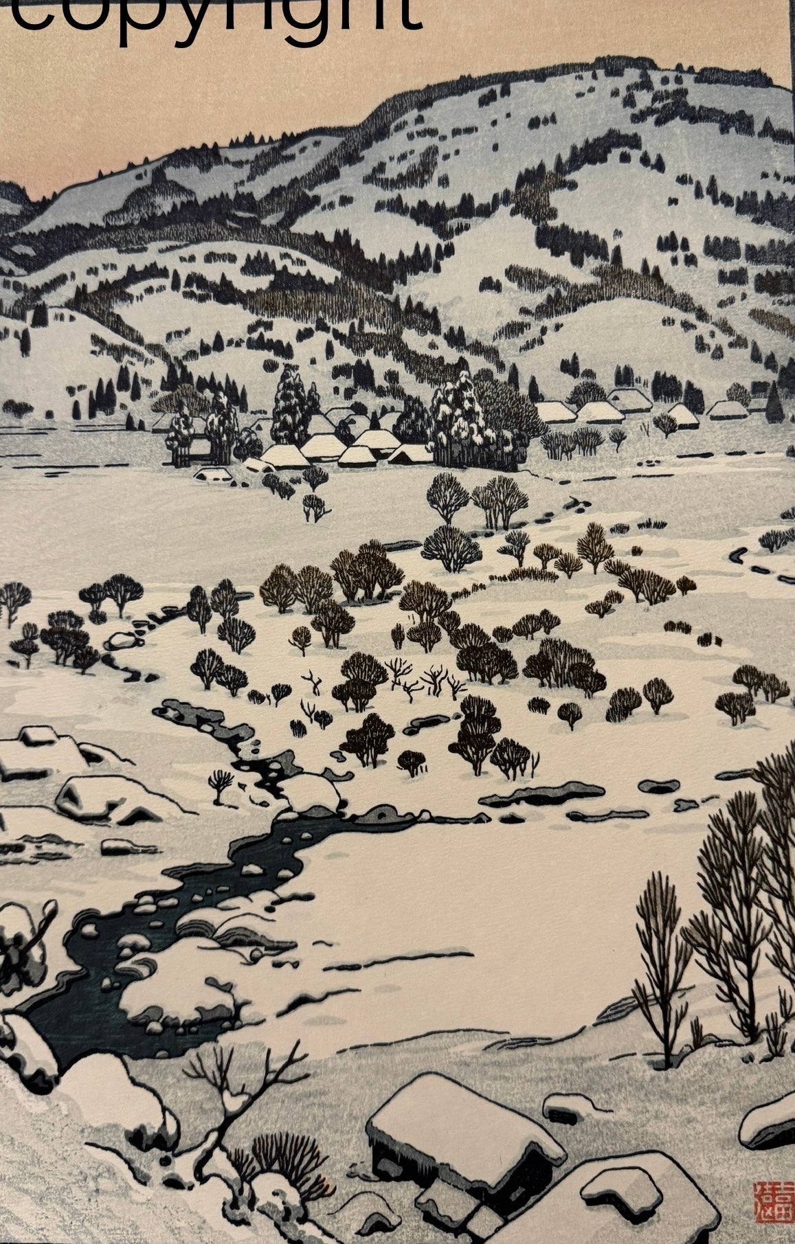 真作保証】吉田遠志 雪国 Yoshida Toshi Japanese woodcut print Snow