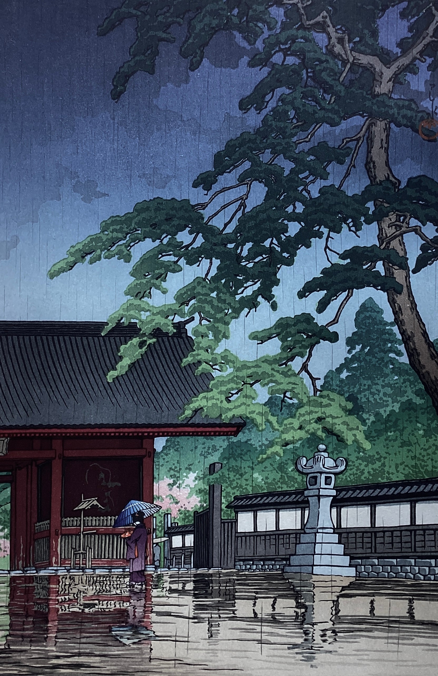 真作保証】川瀬巴水 春雨(護国寺) Kawase Hasui Shinhanga Ask stocks