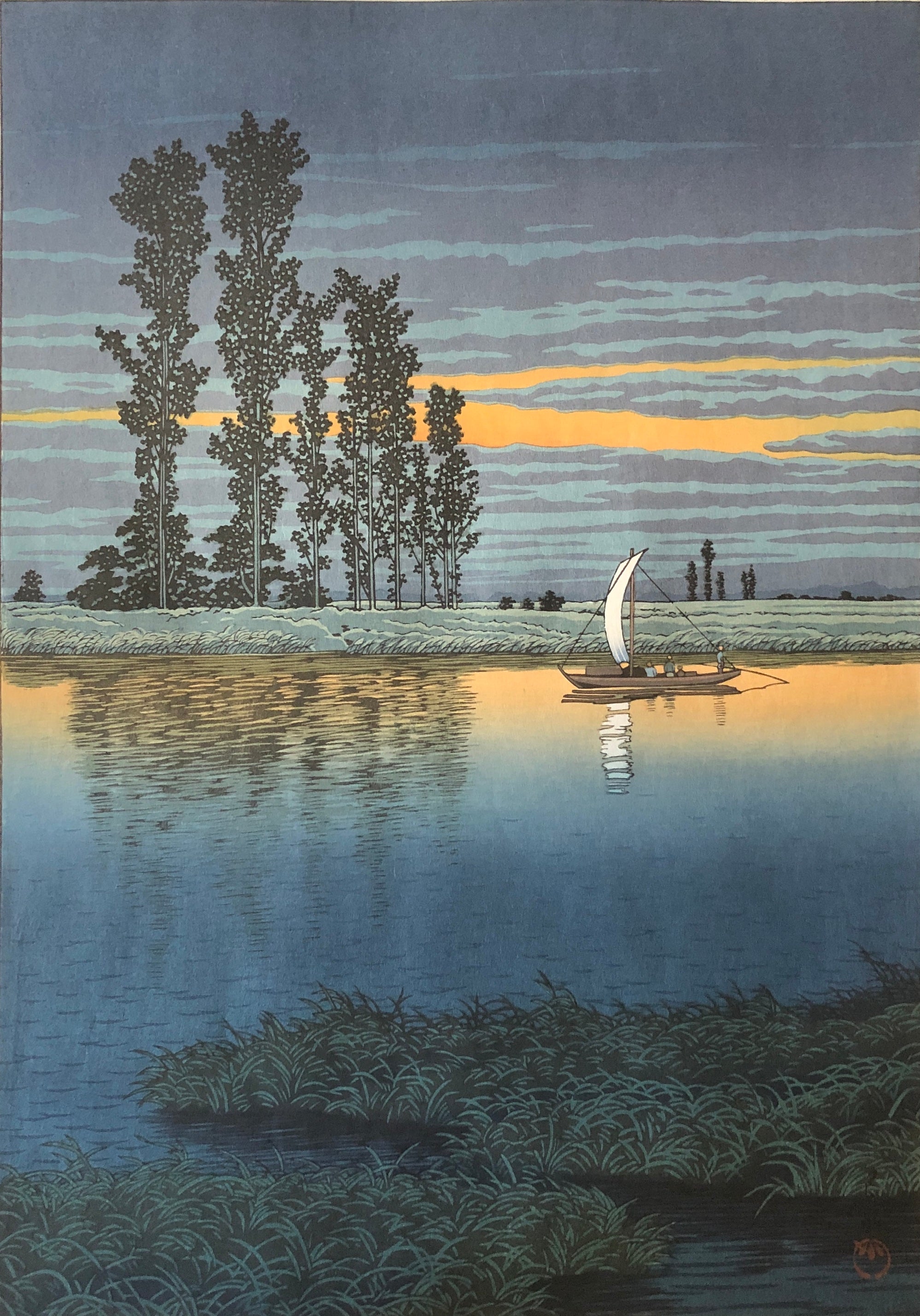真作保証】川瀬巴水 牛堀の夕暮 Kawase Hasui Japanese woodblock 