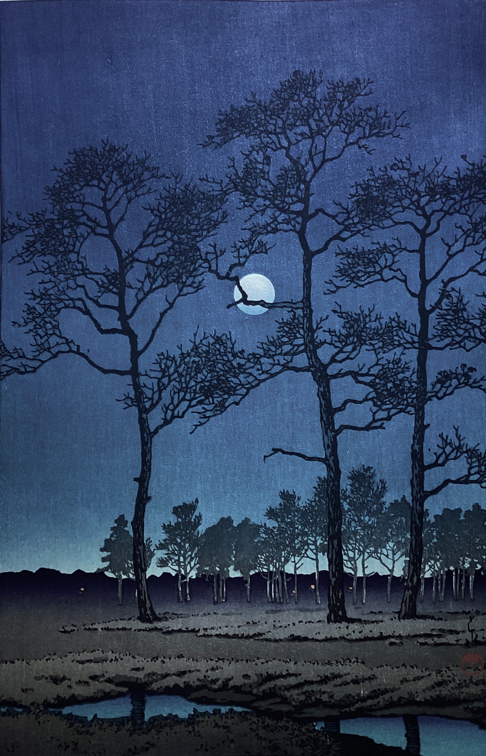 真作保証】【真作保証】川瀬巴水 冬の月 (戸山ヶ原) Kawase Hasui