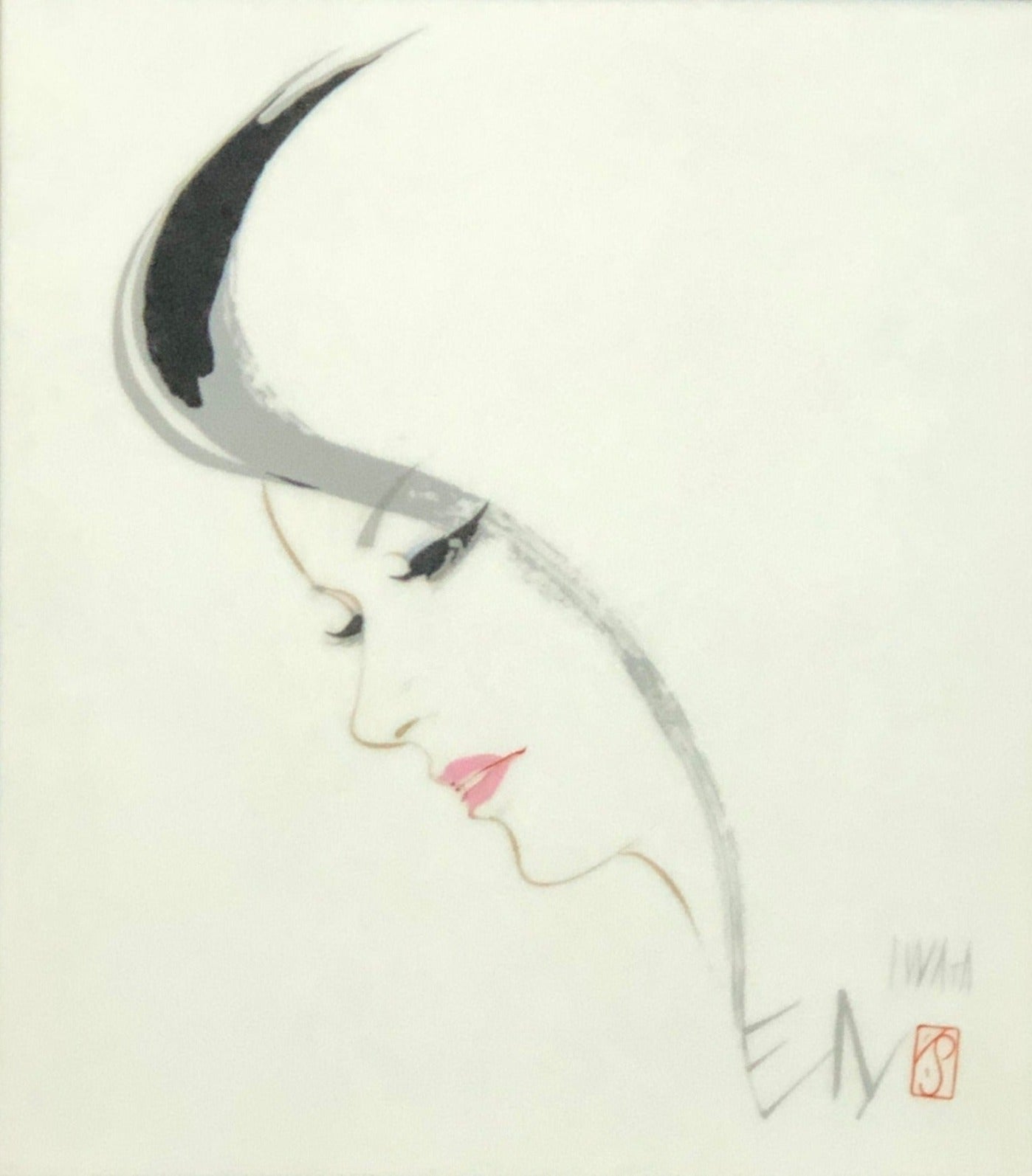 岩田専太郎　美人画　陶板画 真作保証】岩田専太郎 かげ 陶板画 美人画 Iwata Sentaro