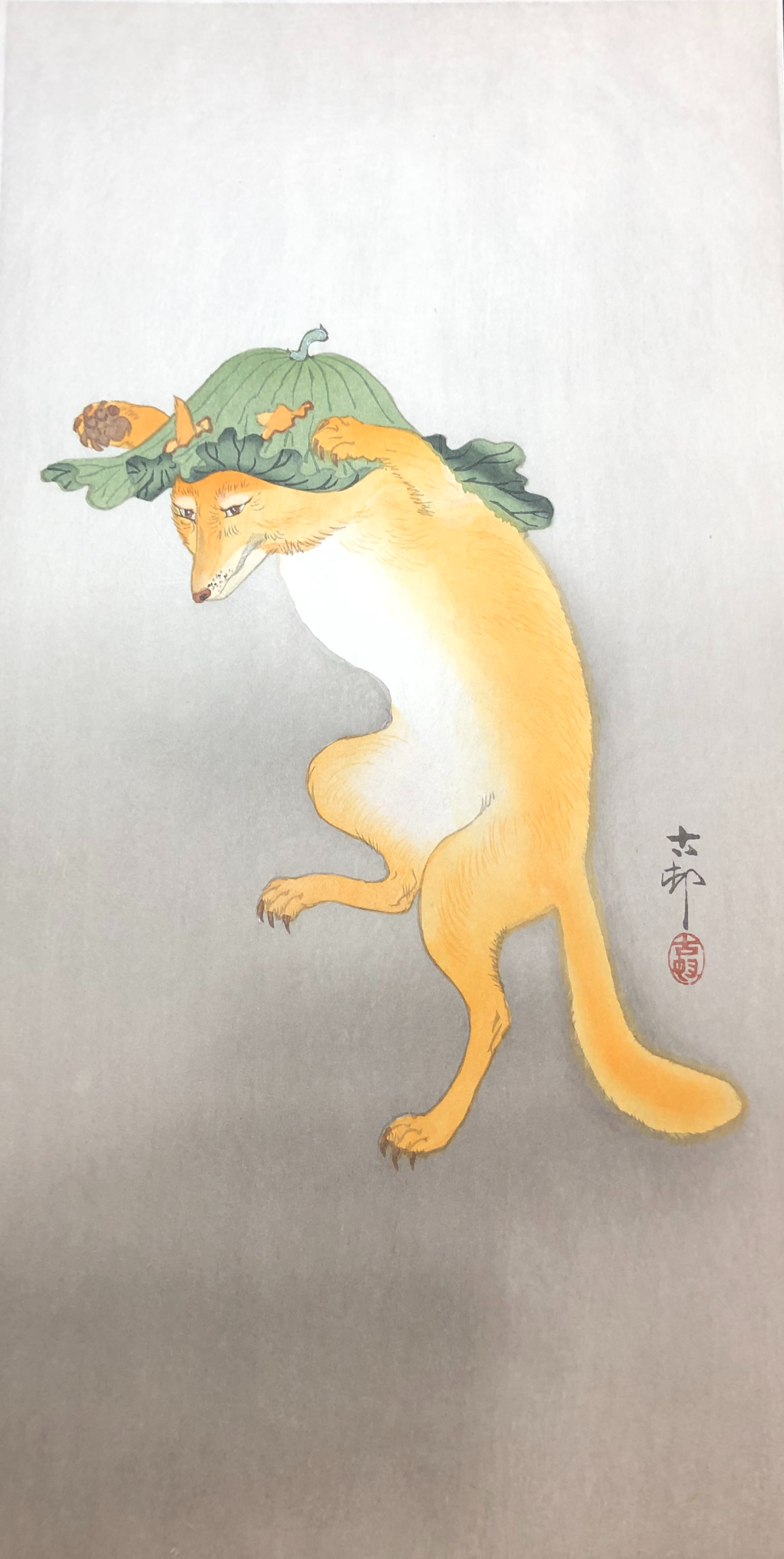 真作保証】小原古邨 踊る狐 復刻版 新版画 Ohara Koson Shinhanga