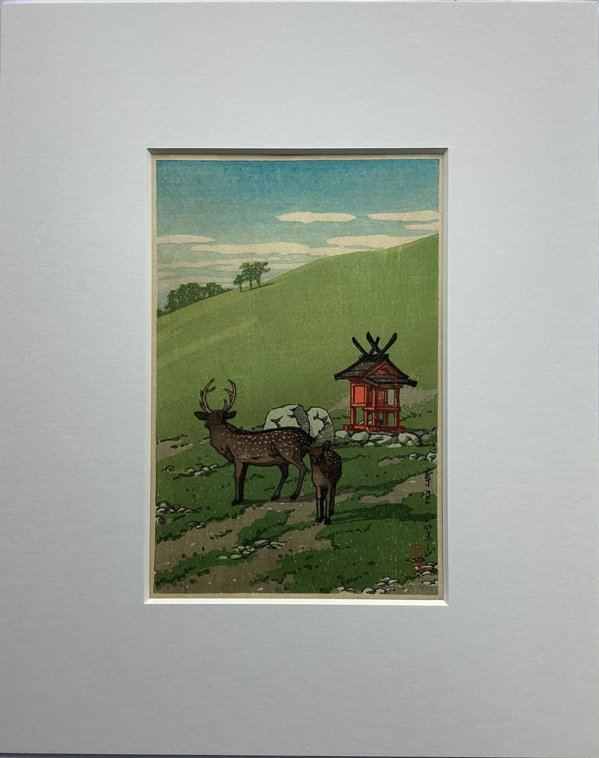 真作保証】川瀬巴水 三笠山 Oda Tomiya Bijin Japanese woodcut print