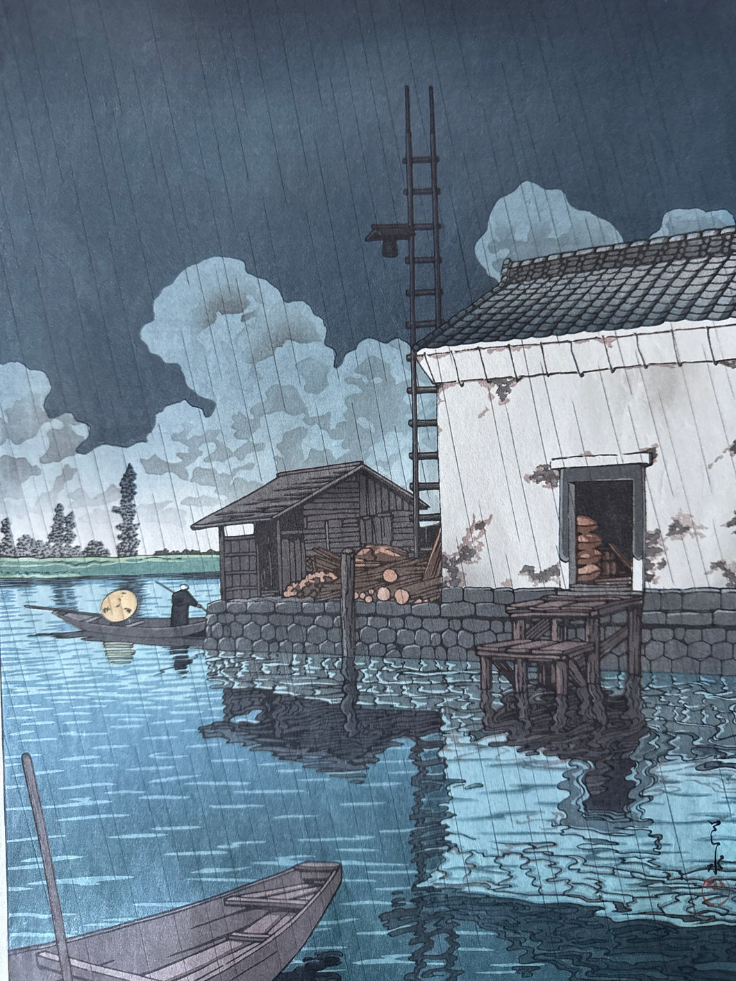 【真作保証】川瀬巴水　雨の牛堀