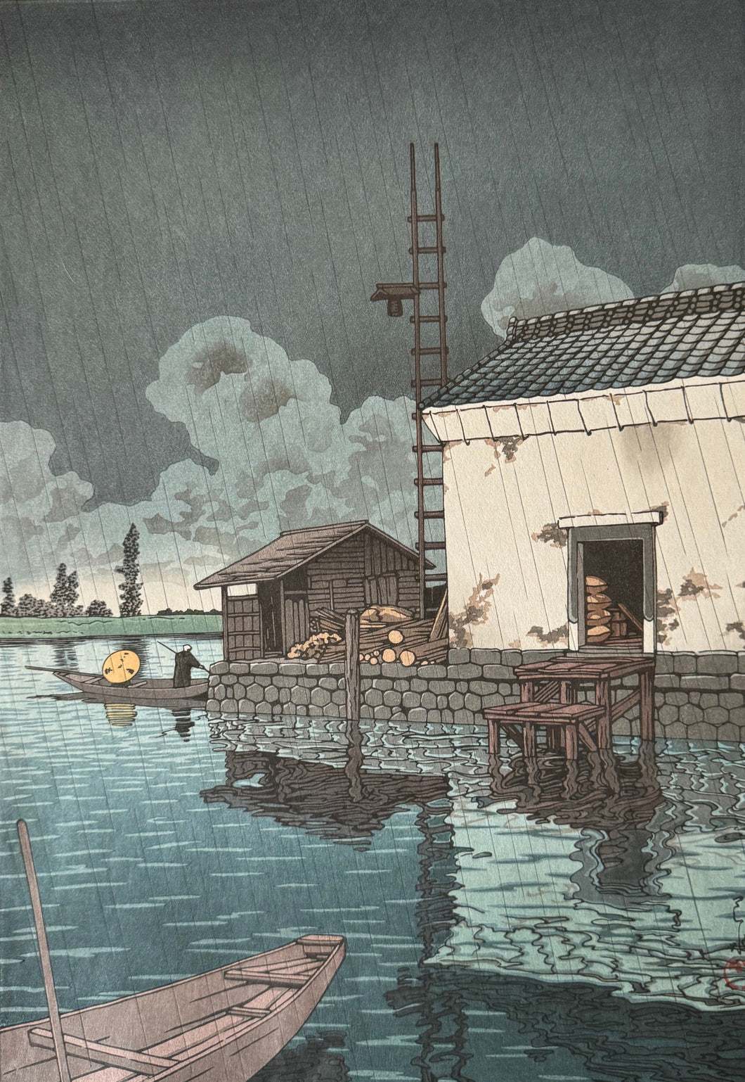 【Genuine guarantee】 Kawase Hasui, Rain at Ushibori