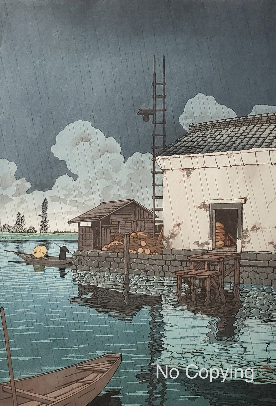 【真作保証】川瀬巴水　雨の牛堀　