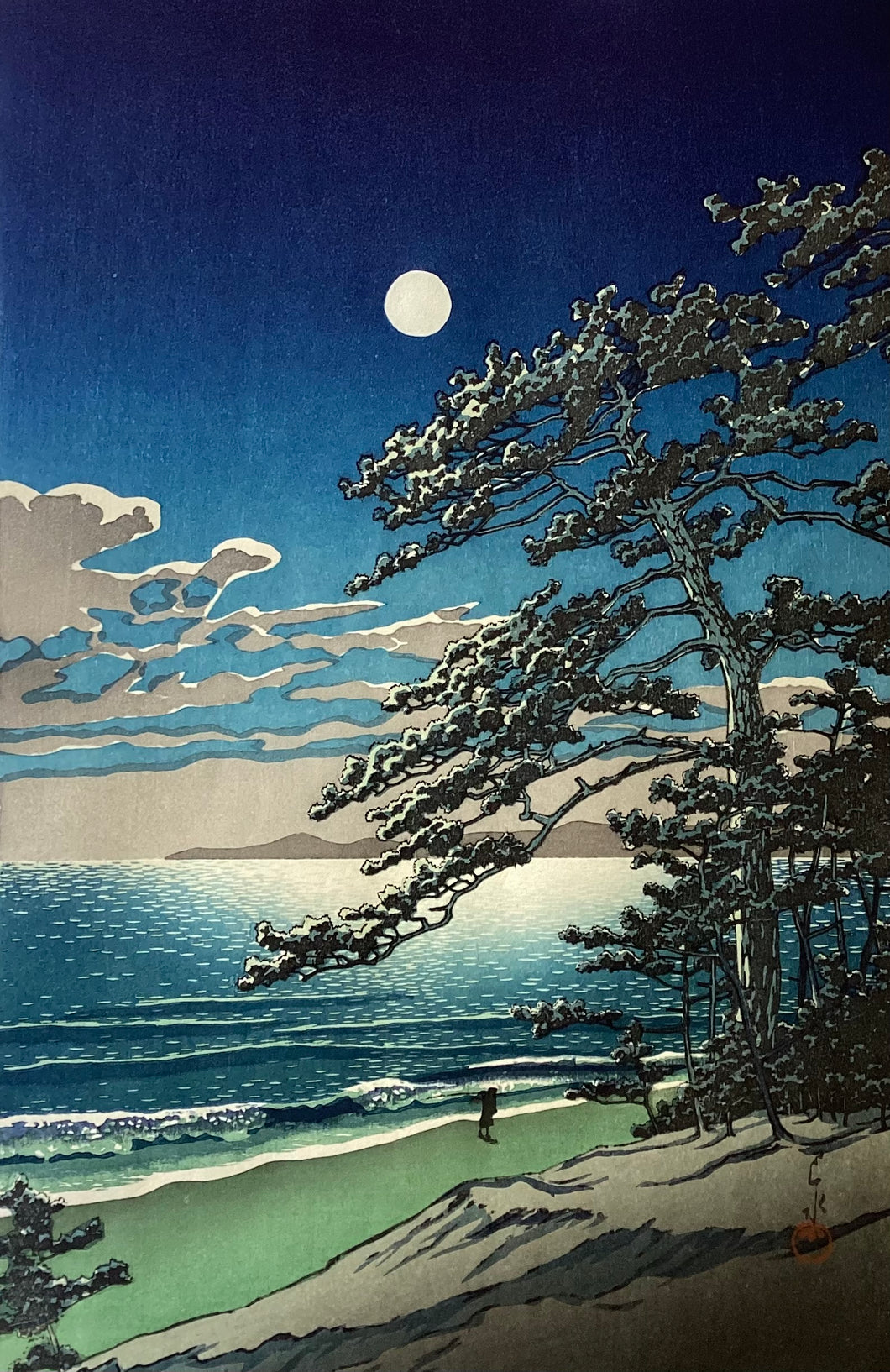 【真作保証】川瀬巴水　春の月(二宮海岸)　