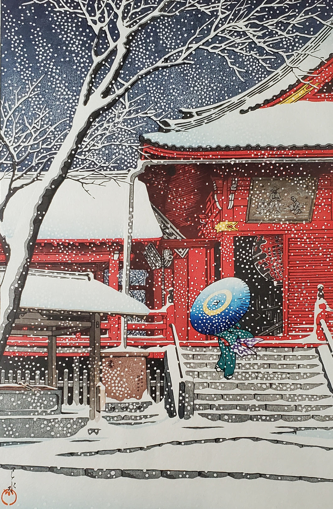 【Guaranteed genuine】Kawase Hasui, Snow at Kiyomizu Hall, Ueno 1929