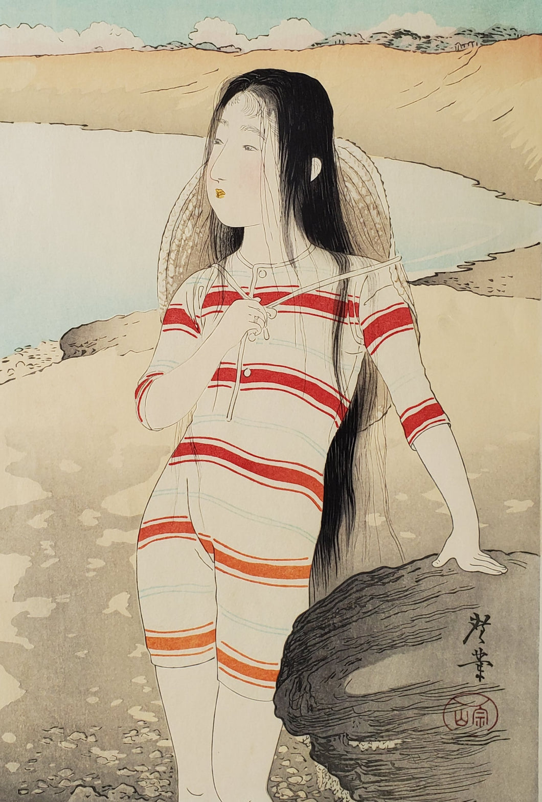 【真作保証】寺崎広業　水着姿の美女　