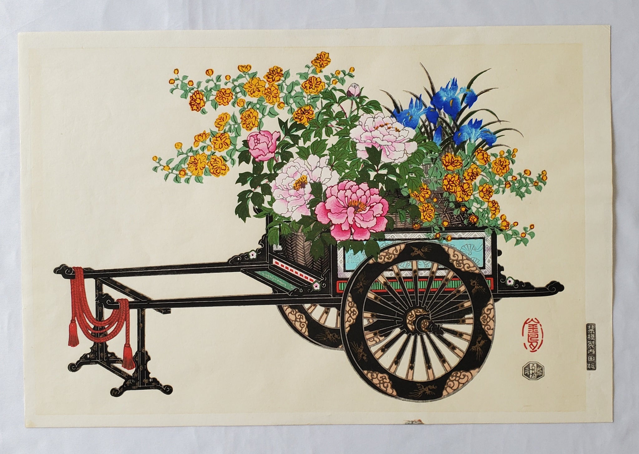 a*1様 Shun Takeda ？木版画　花飾り？QW4396 a*1様 Shun Takeda ？木版画 花飾り？QW4396 【公式通販】