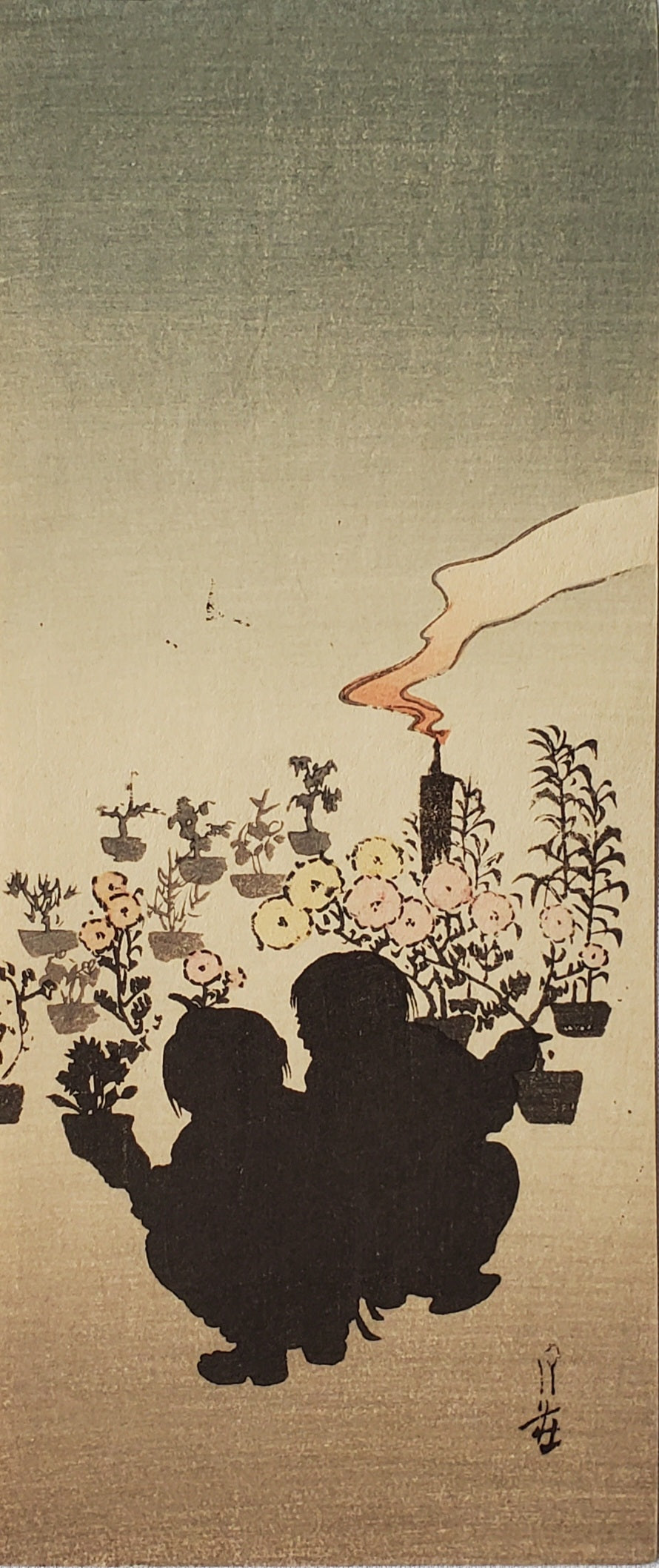 【真作保証】吉本月荘　影絵短冊　