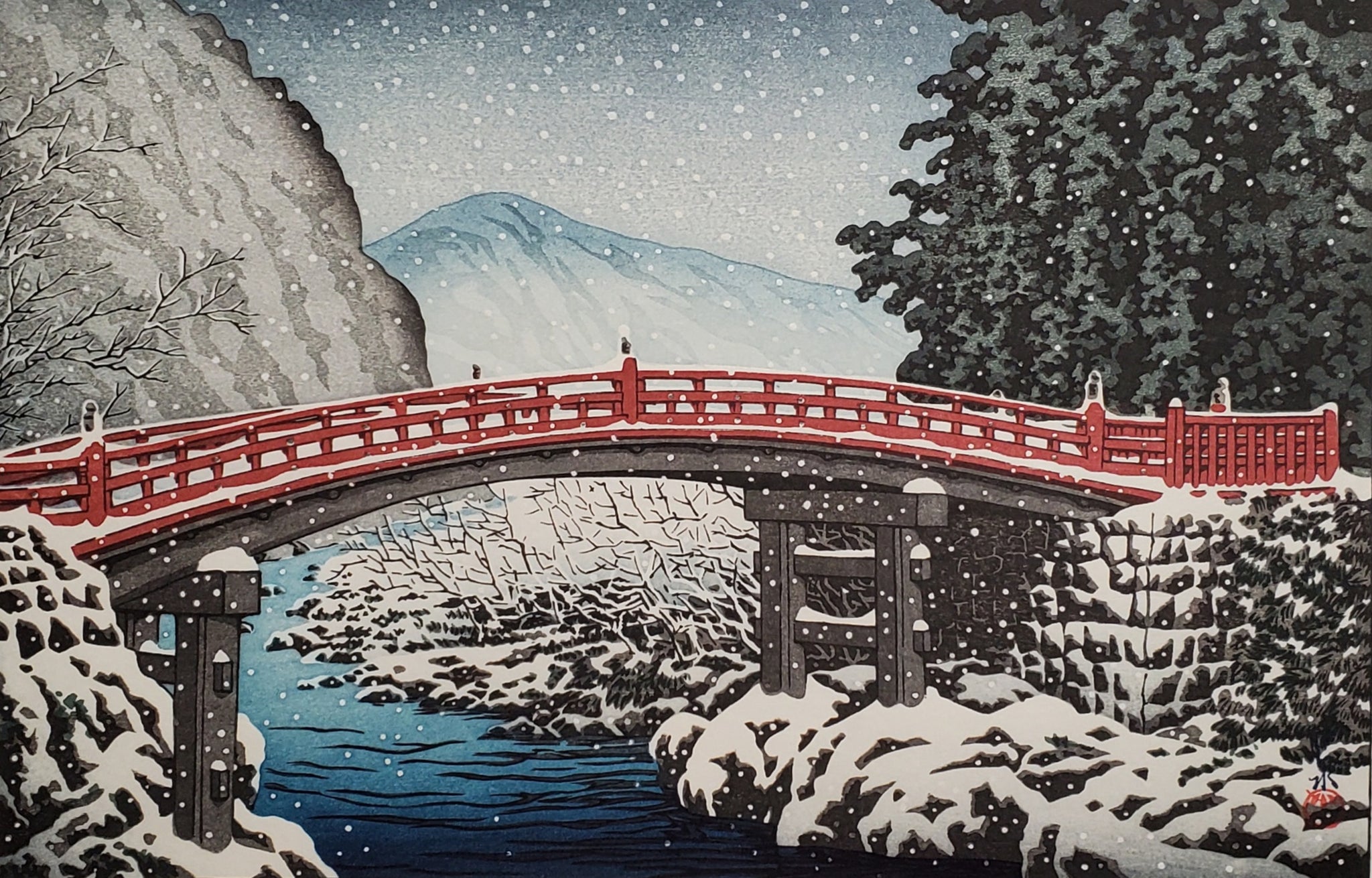 86 真作 井上安治 『 両国橋焼跡 』 木版画 光線画 浮世絵 東京