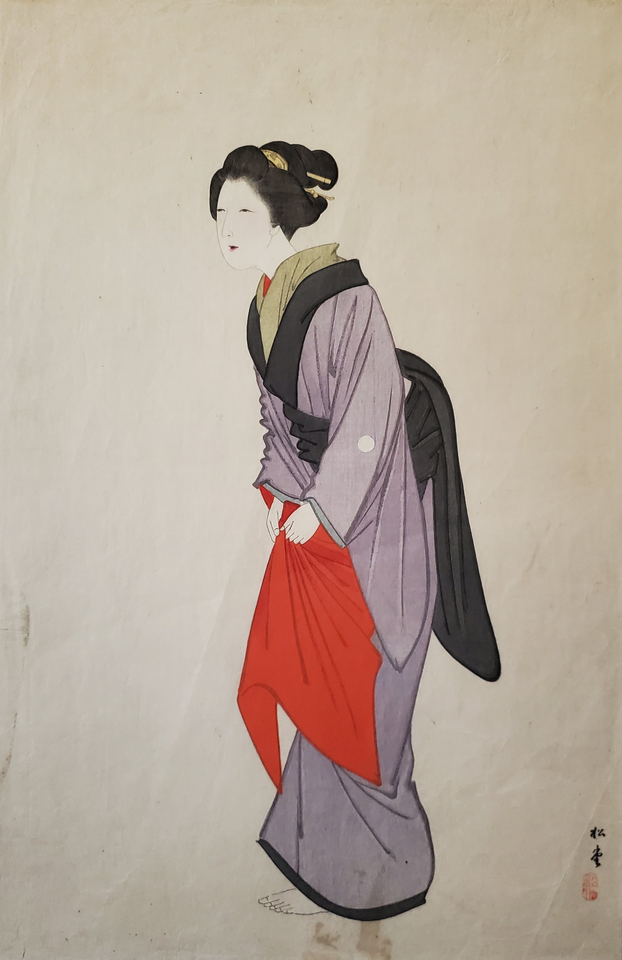 真作保証】湯川松堂 木版画 美人画 Yukawa Shodo Japanese woodblock