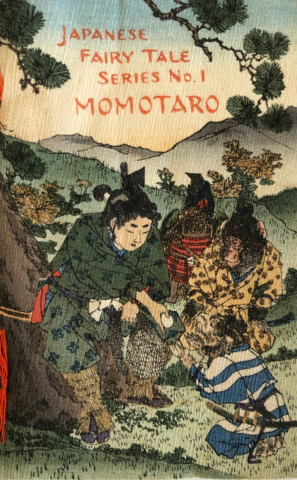 真作 日本画 肉筆 小林恒火子 薊花図 かまきり 自筆サイン 落款 額装 真作保証】ちりめん本 日本昔噺第一号 桃太郎 木版画 ちりめん