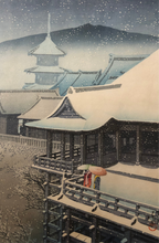 Load image into Gallery viewer, 【Genuine guarantee】Kawase Hasui, spring snow, Kiyomizu Temple Kyoto 1932
