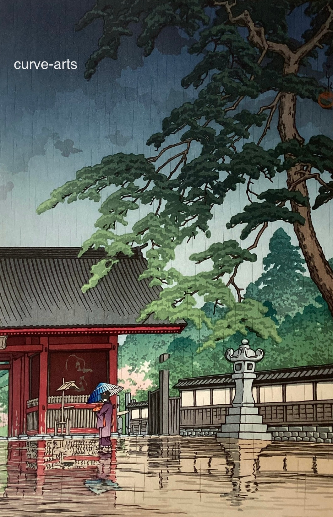 【真作保証】川瀬巴水　春雨(護国寺)
