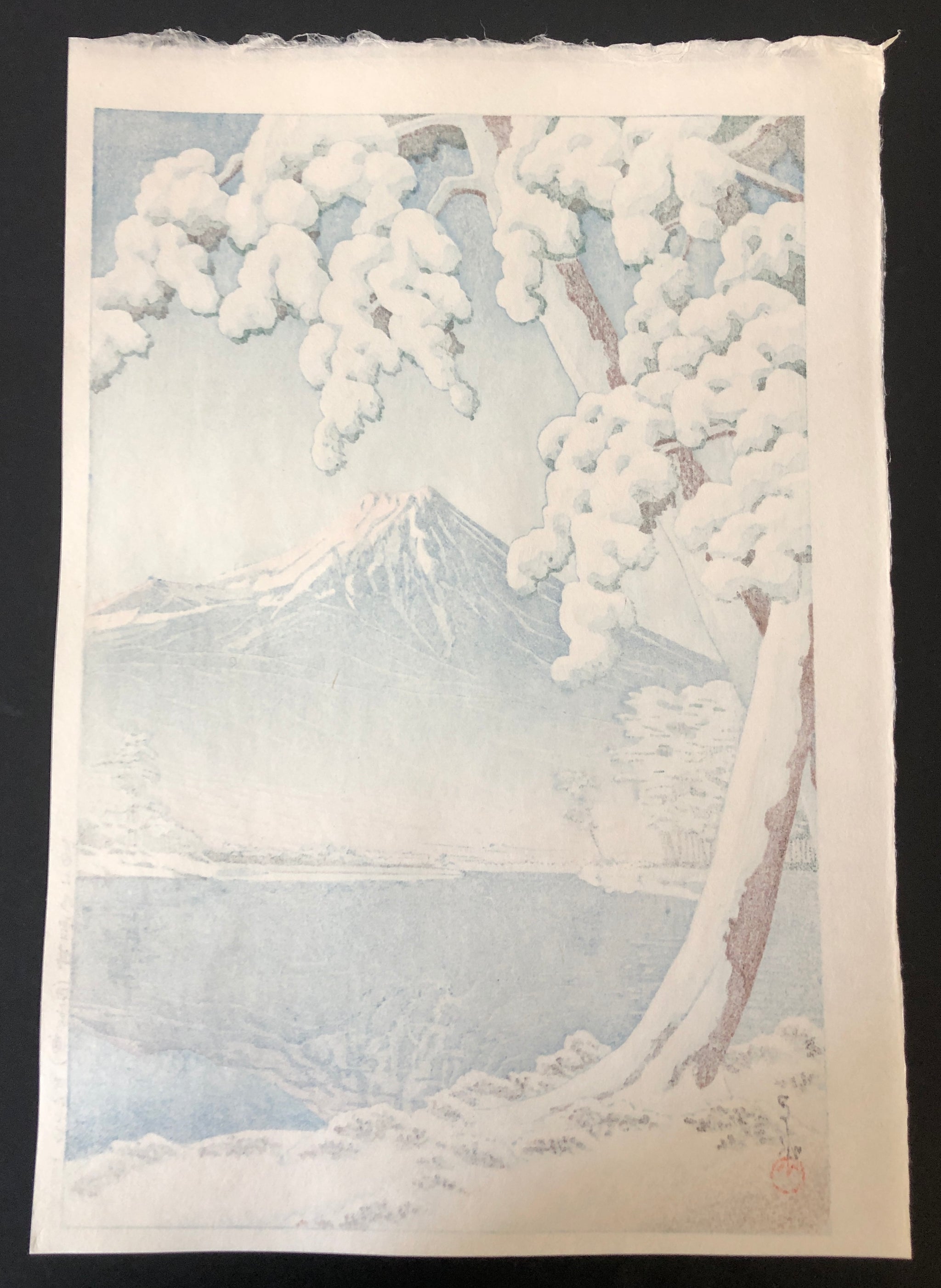 川瀬巴水 「富士の雪晴 (田子の浦)」 昭和7年 木版画 状態(優良) 川瀬巴水 「富士の雪晴 田子の浦」 | 土井版画 Official Site