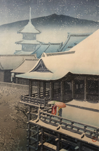 Load image into Gallery viewer, 【Genuine guarantee】Kawase Hasui, spring snow, Kiyomizu Temple Kyoto 1932
