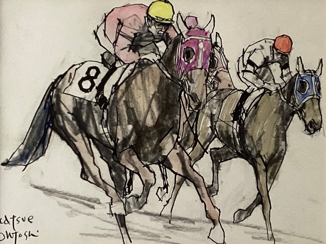 鉢　色絵馬車絵図　宮崎祐輔作 真作保証】大歳克衛 走る馬 Otoshi Katsuei drawing – curve-arts