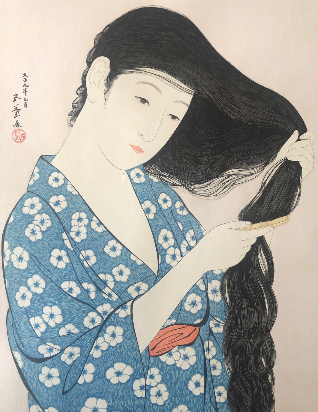 橋口五葉　髪梳ける女　復刻版