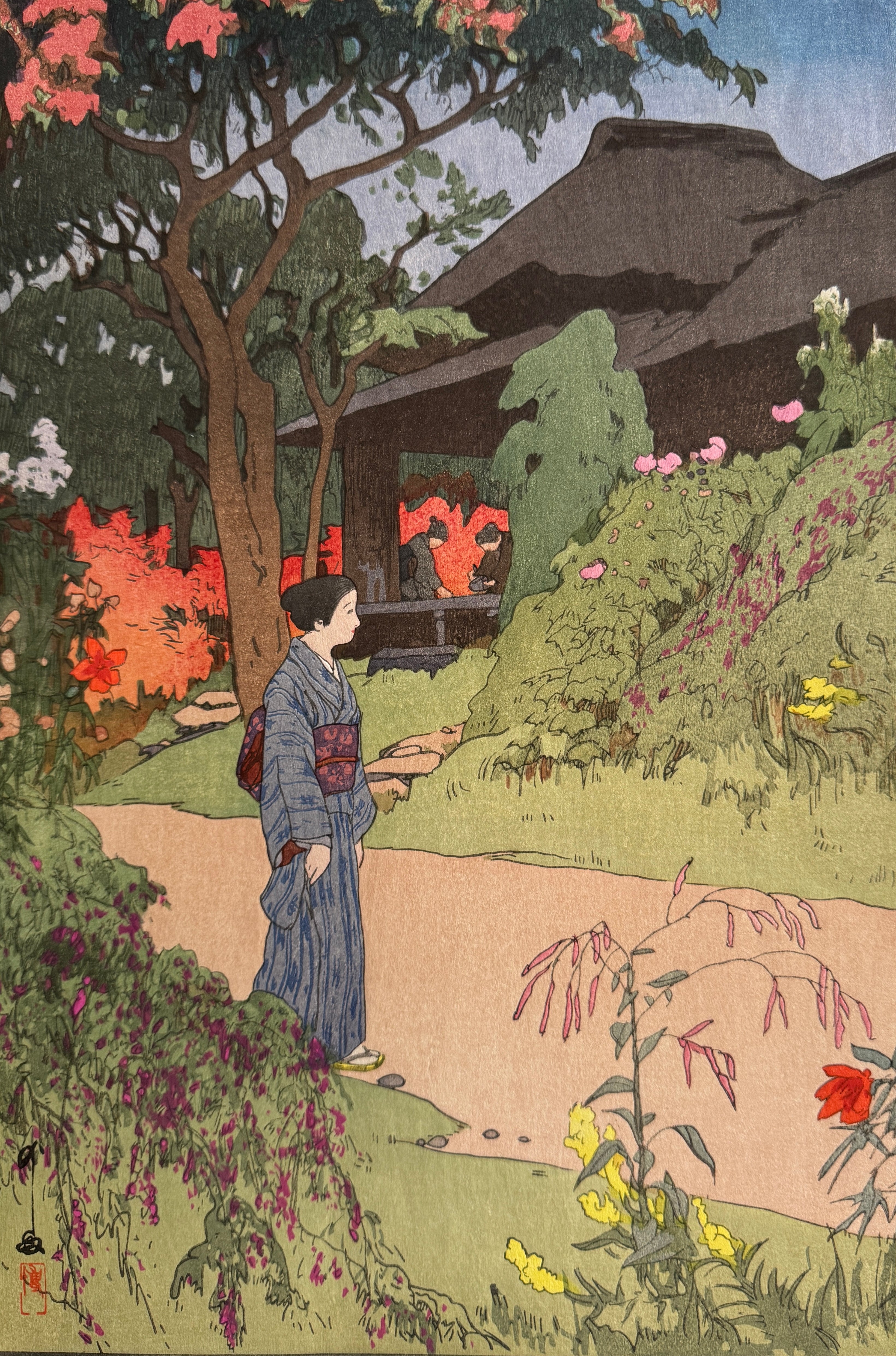 真作保証】吉田博 東京拾二題 百花園の秋 後摺 大正拾五年作 Yoshida