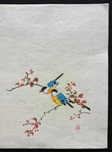 画像をギャラリービューアに読み込む, 【真作保証】作者不詳　小鳥と赤い実　木版画　花鳥画　小判
