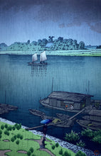 Load image into Gallery viewer, 【真作保証】川瀬巴水　五月雨(荒川)　
