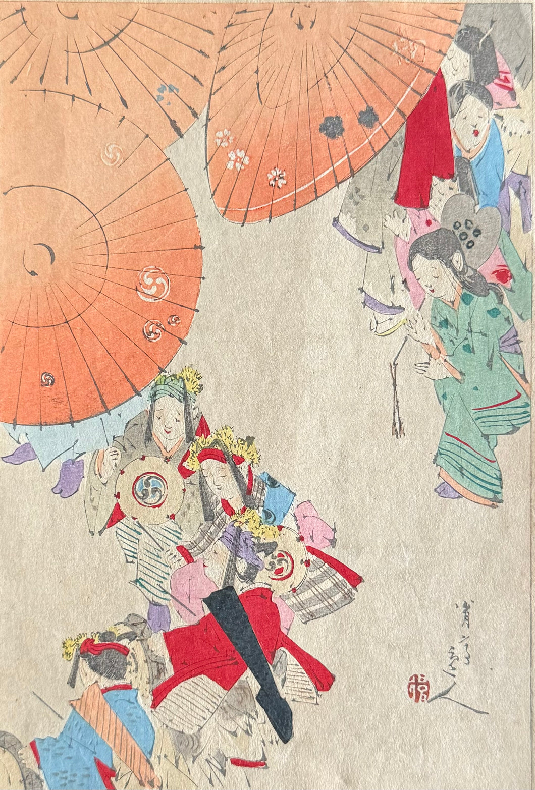 【真作保証】渡辺省亭　七夕踊り之図