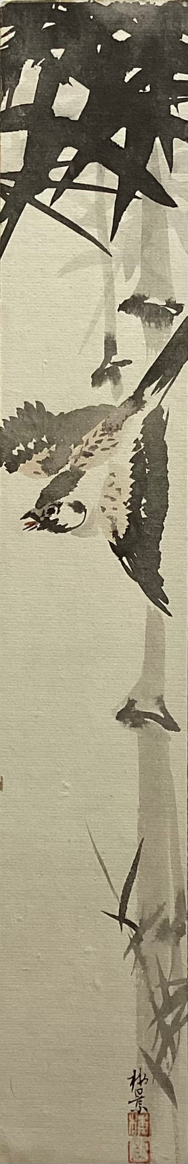 【真作保証】梅景　肉筆画　短冊２