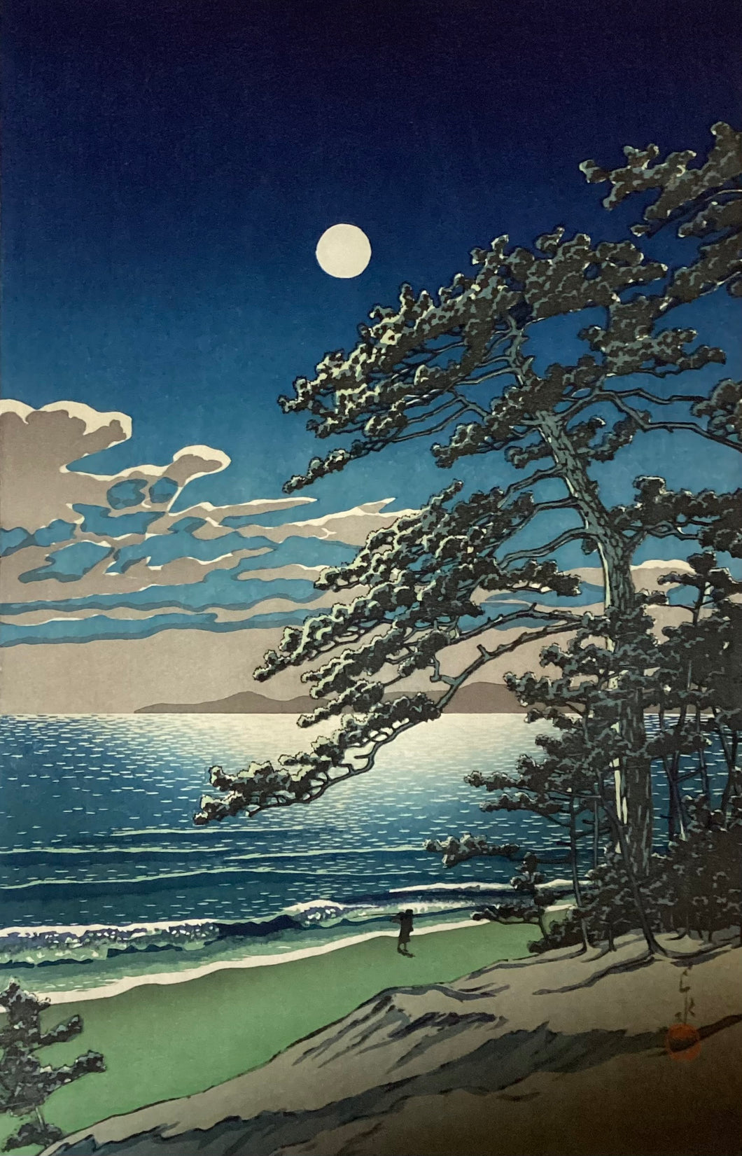 【真作保証】川瀬巴水　春の月（二宮海岸）
