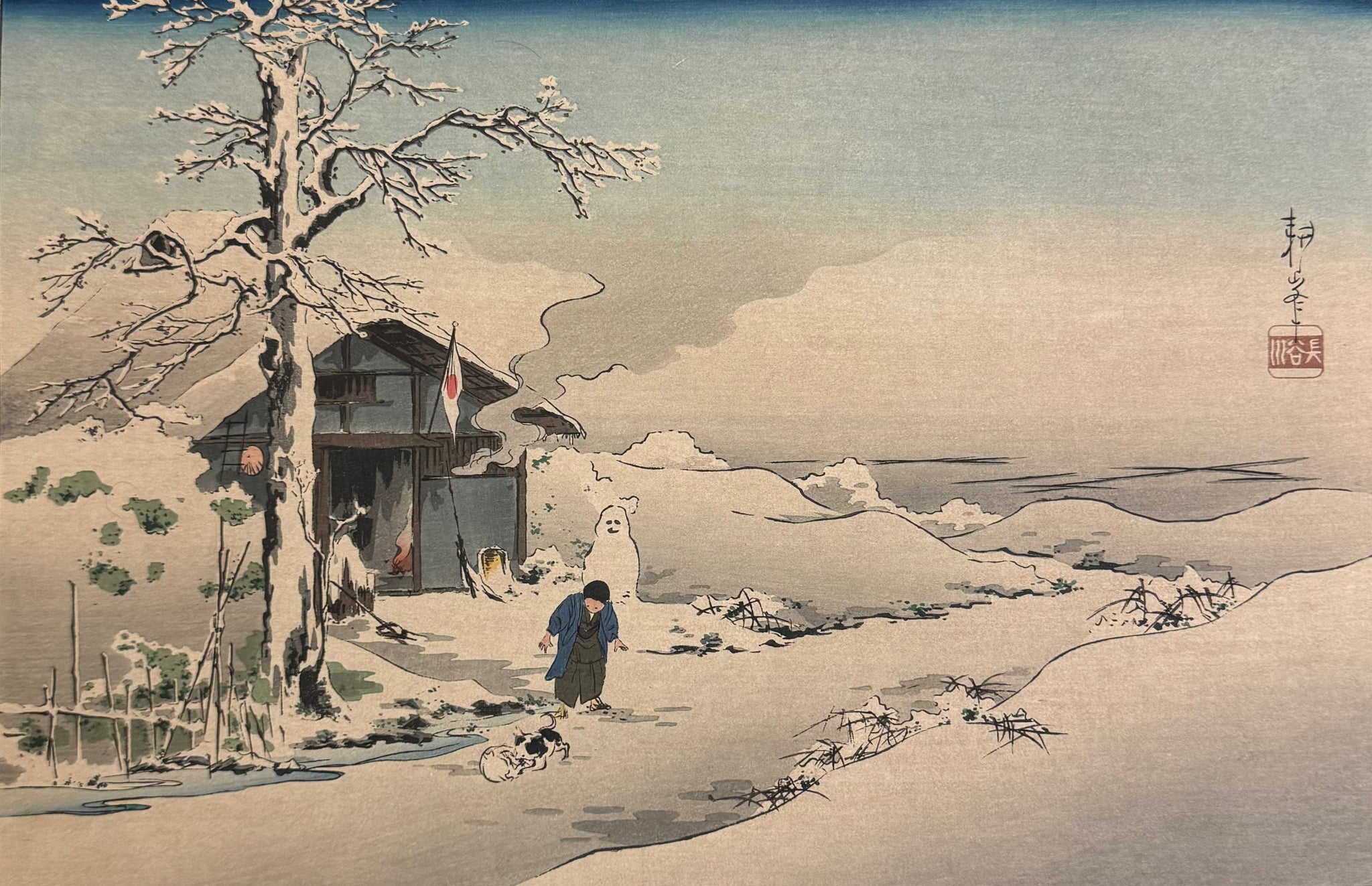 真作保証】庄田耕峯 木版画 手摺り 影絵 花鳥画 風景画 明治画家