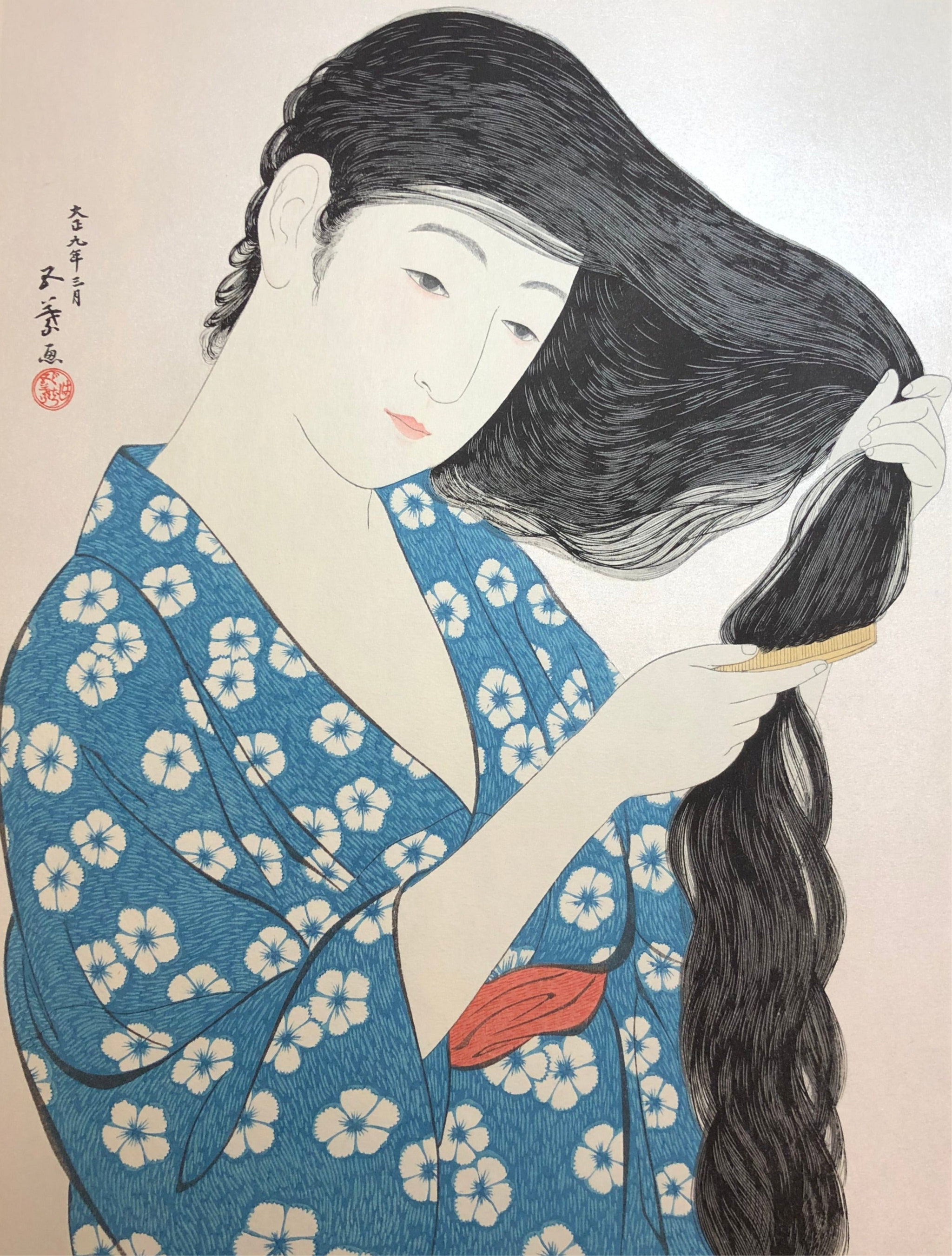 髪を結ぶ女　額縁入り　絵画　by M.Onishi 髪を結ぶ女 額縁入り 絵画 by M.Onishi 髪を結ぶ女 額縁入り