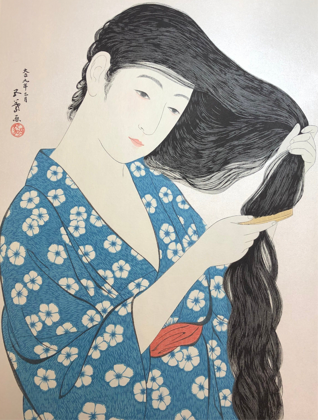 真作保証】橋口五葉 髪梳ける女 復刻版 Hashiguchi Goyo