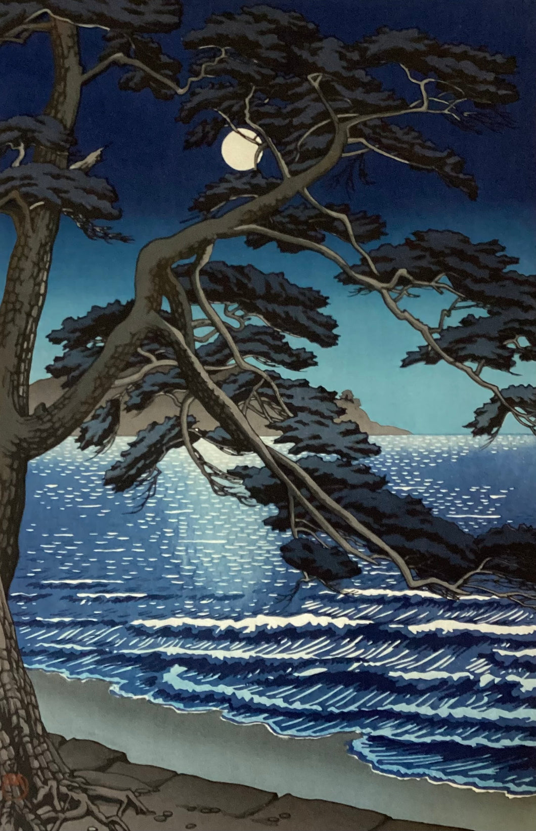 【真作保証】川瀬巴水　月夜の江の島　