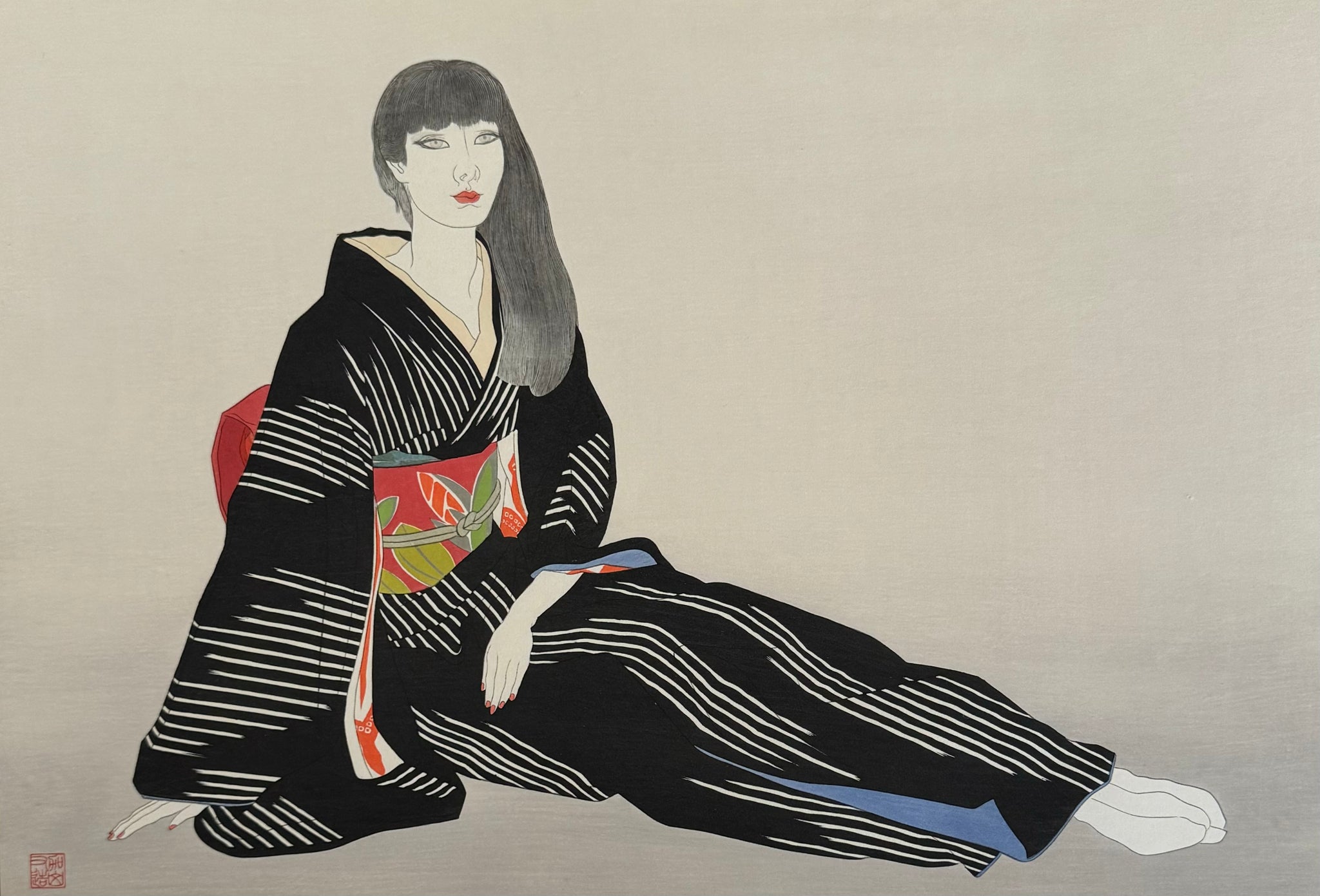真作保証】加山又造 縞絣 Kayama Matazo Japanese woodcut print
