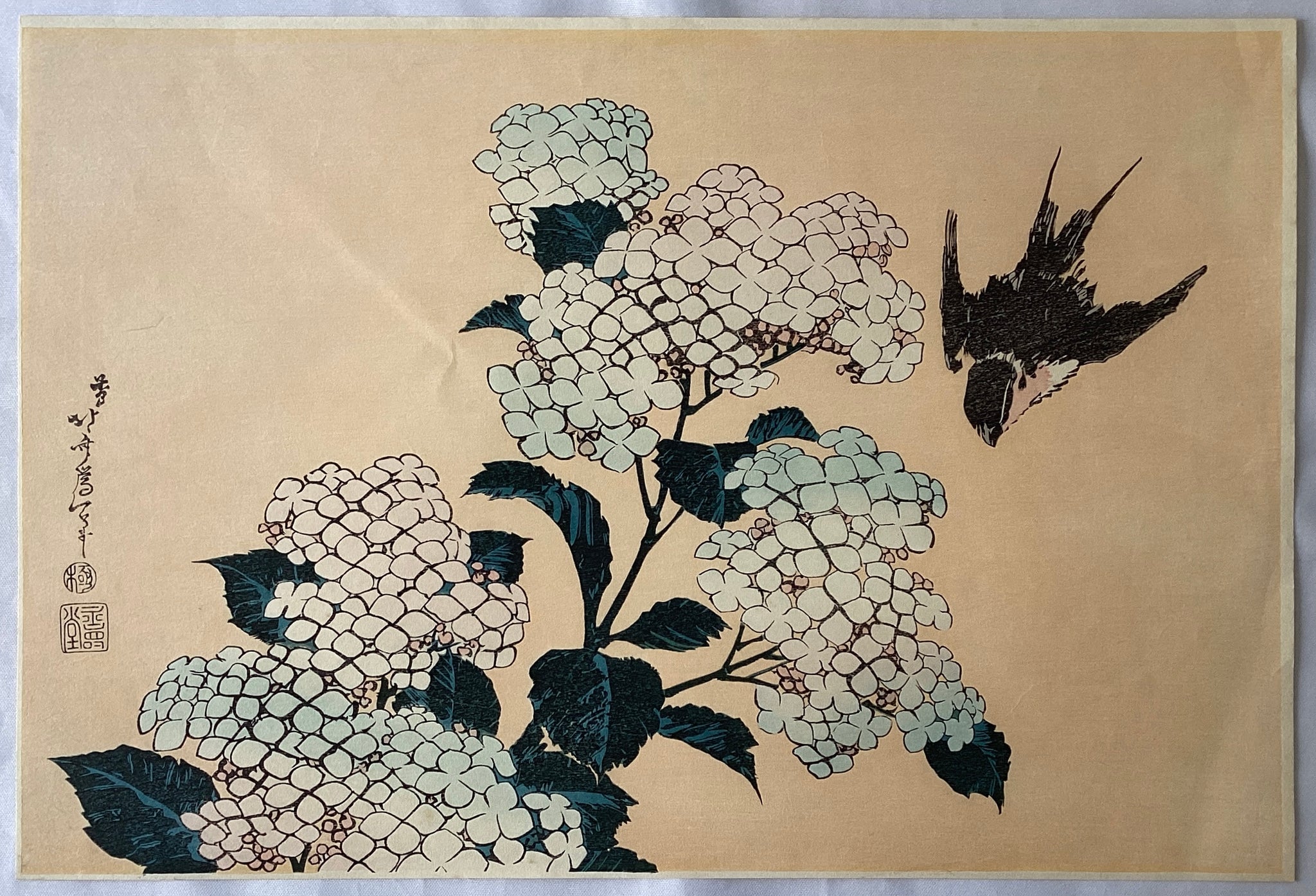 葛飾北斎 紫陽花に燕 復刻版 Katsushika Hokusai Japanese woodcut