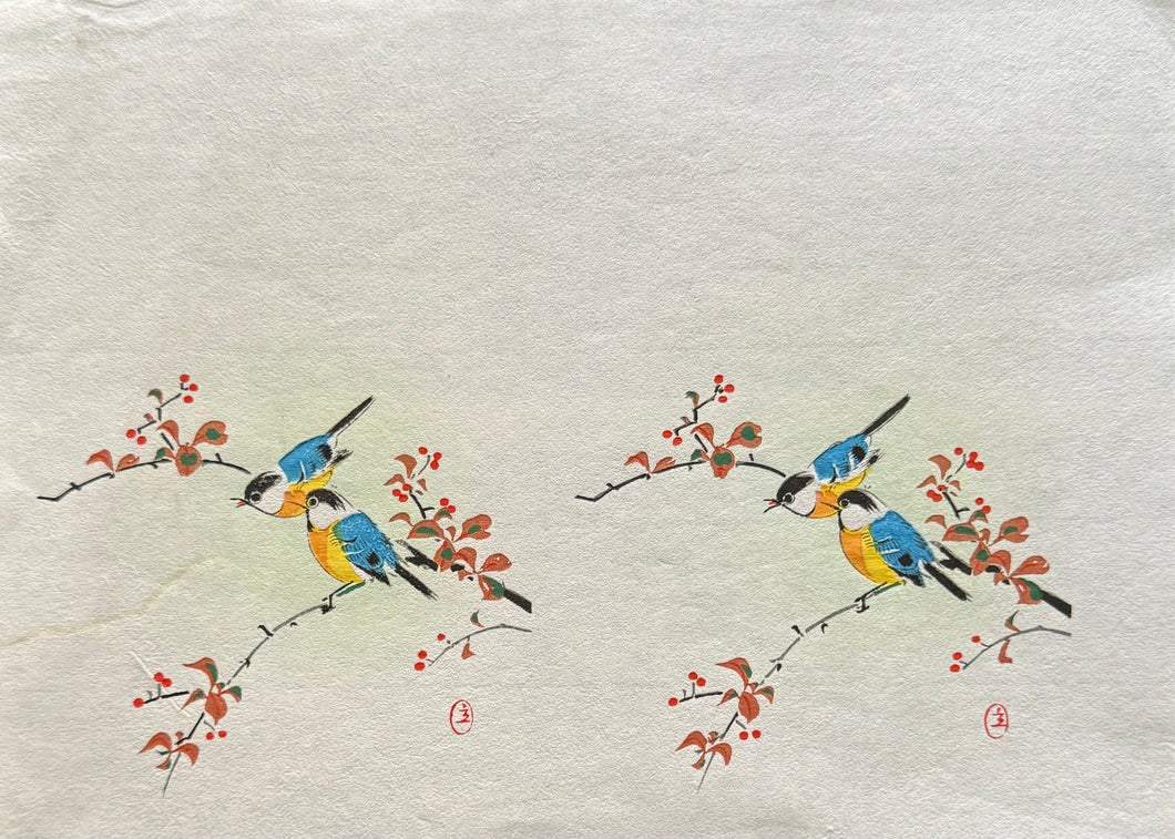 【真作保証】作者不詳　小鳥と赤い実　小判