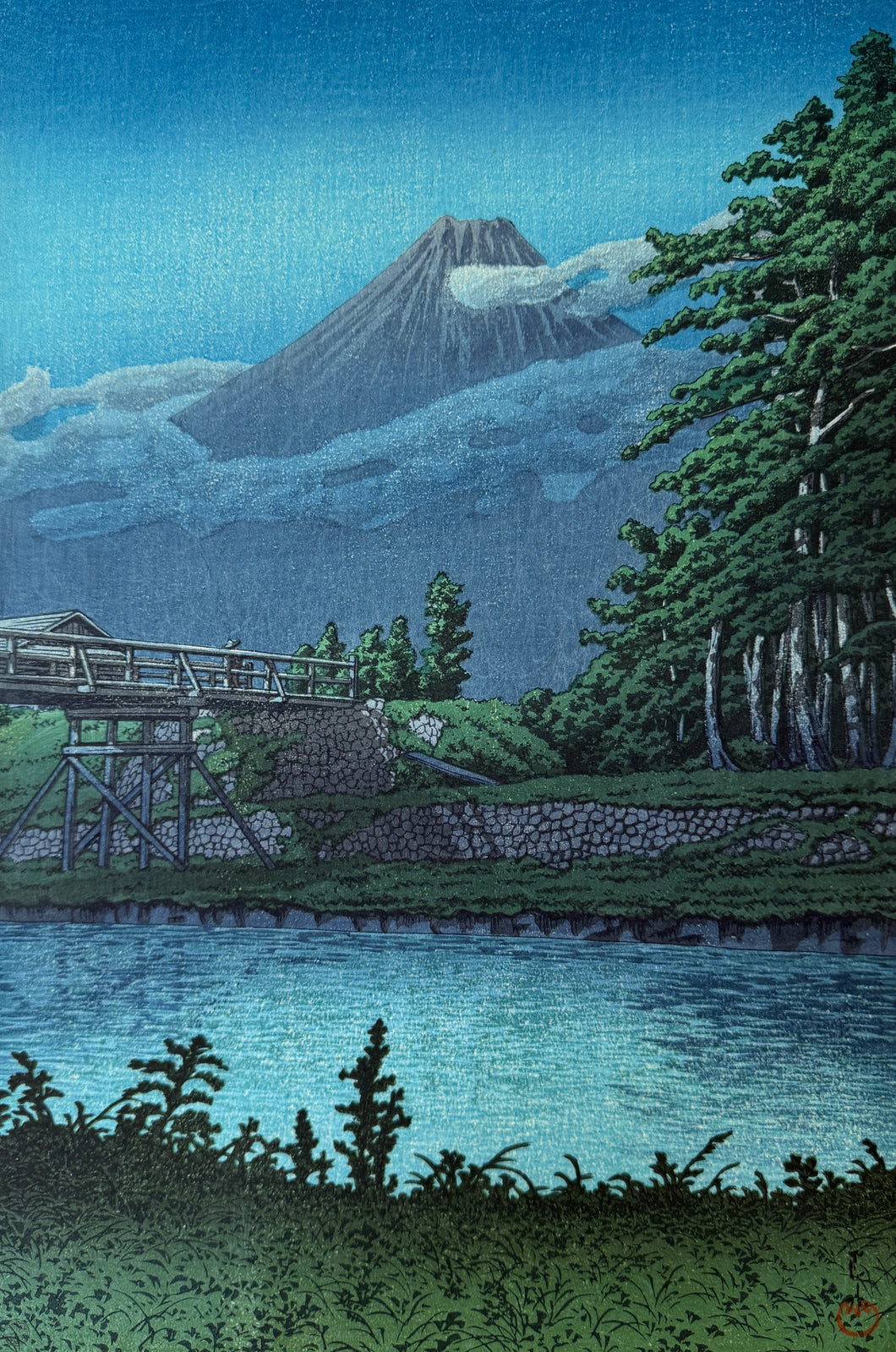 【Genuine guarantee】 Kawase Hasui Mt.Fuji from Tagonoura Bridge 1930 